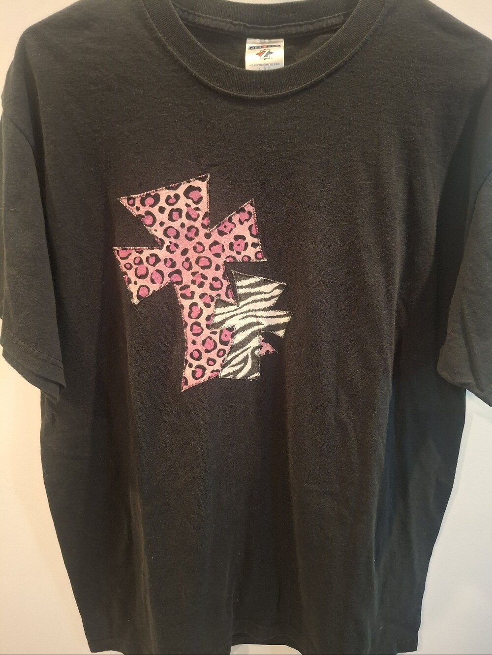 Womens Black Tee with Pink Leopard & Zebra Cross Graphic